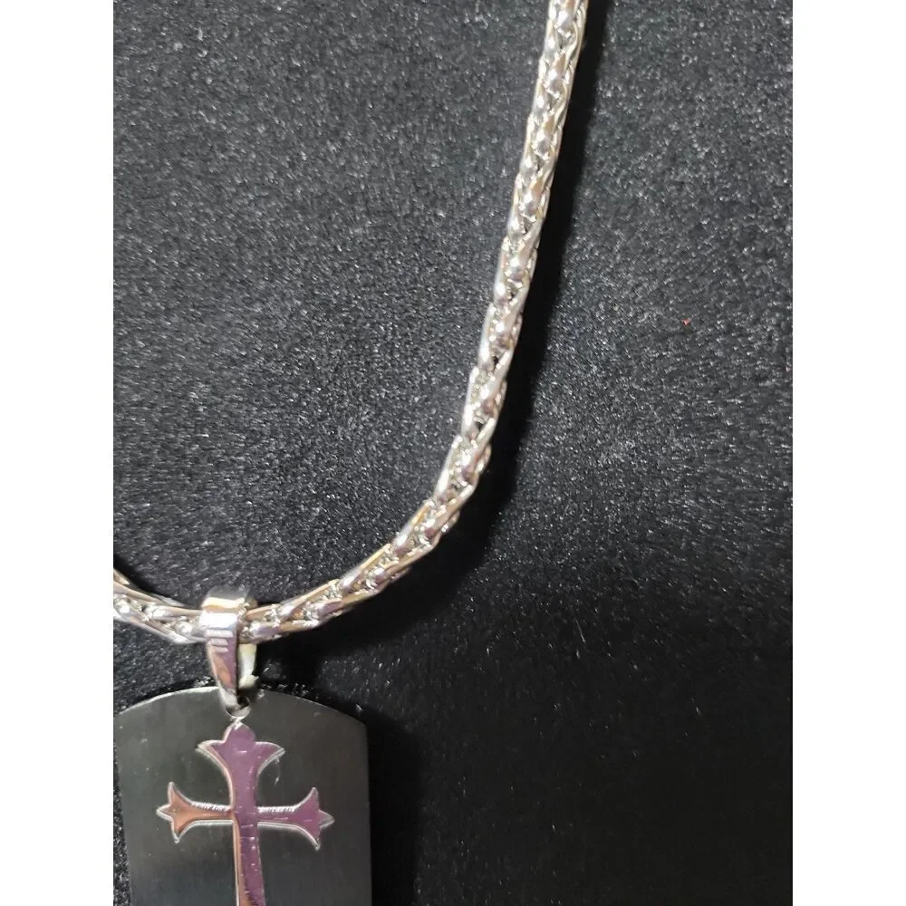 Necklace and Dog Tag Style Cross Pendant